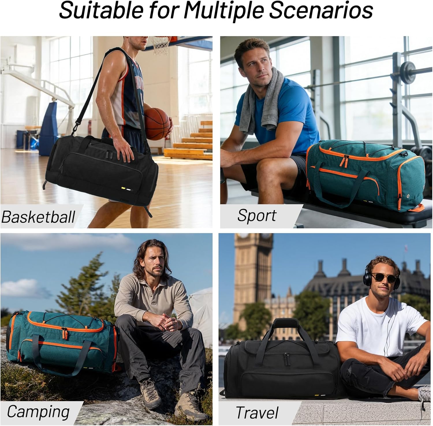 MIER Large Gym Bag for Men Sports Duffle Bag with Shoe Compartment 60L Lightweight Duffel Bags for Workout Fitness Travel, Blue