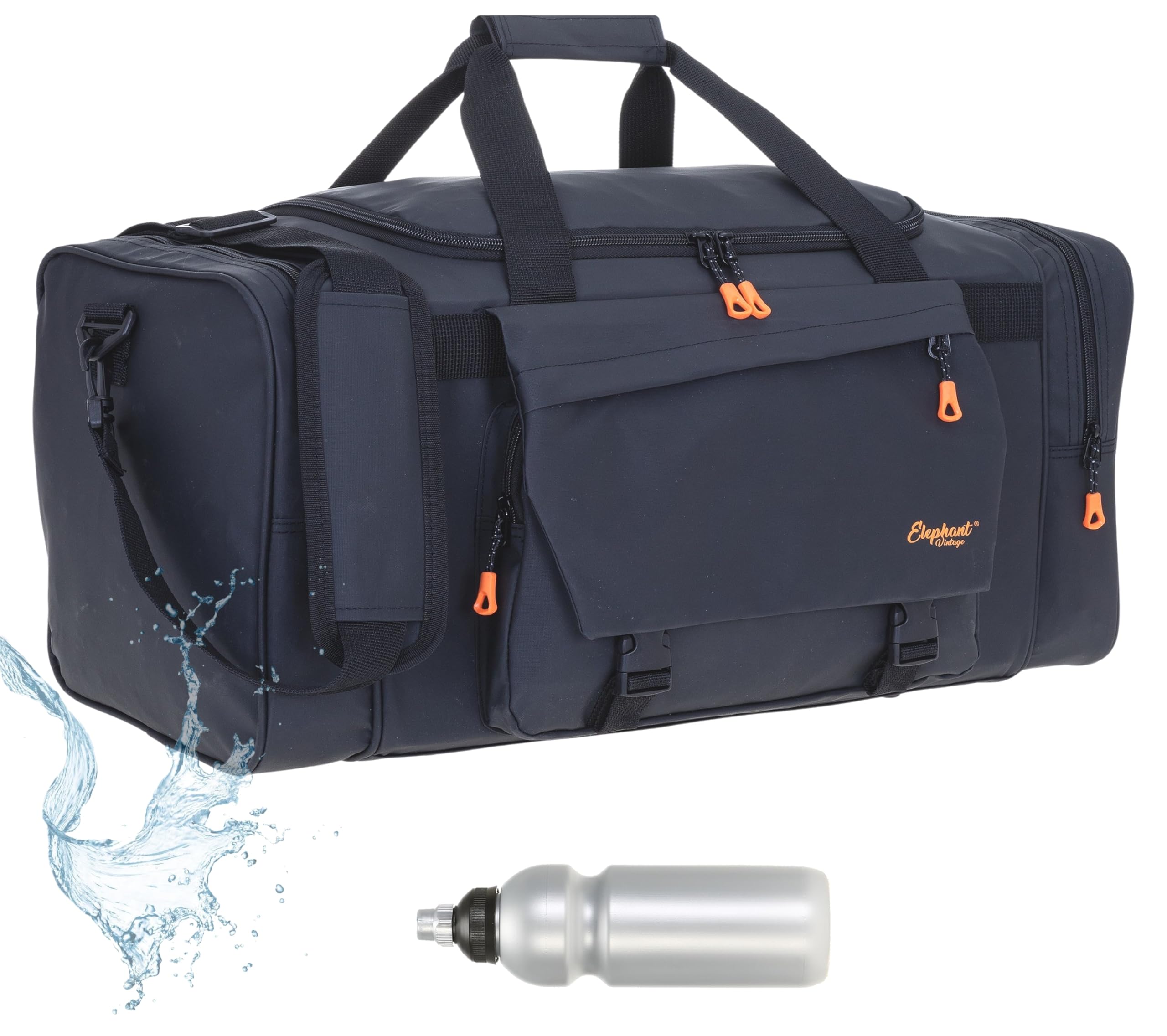 Elephant Sporttasche Reisetasche Saunatasche Herren Damen aus Plane Tour 68 cm mit Yogamatte-Halterung Bag Sport Fitness Sauna Tasche Gymbag sehr groß 1306 XL + Trinkflasche