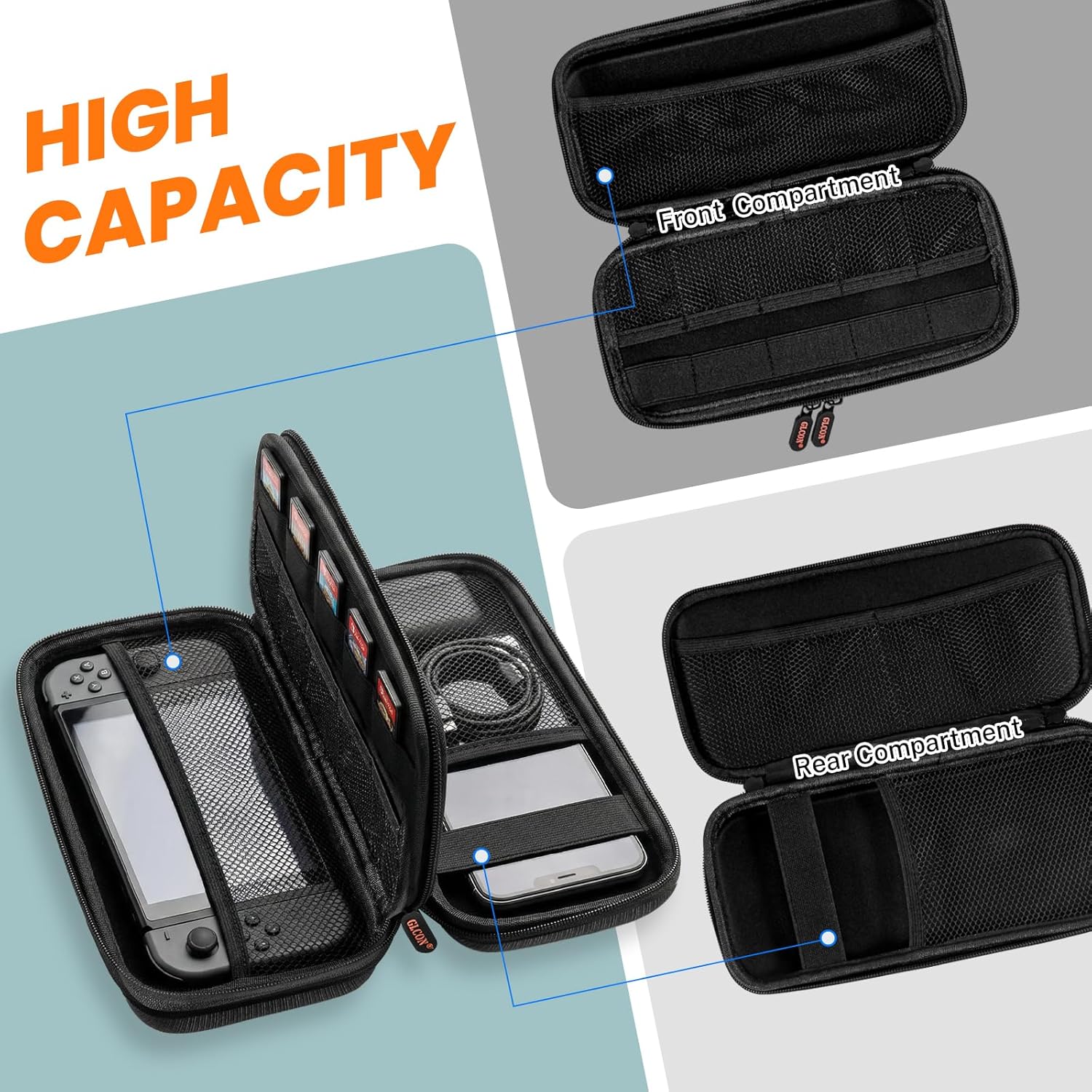 Double-Layer Hard Shell Carrying Case - Electronics Organizer Travel Case with Multiple Pocket - Portable Tech Accessories Zipper Pouch Bag for Cord, Cable, Charger, Phone, Power Bank, USB, SD Card