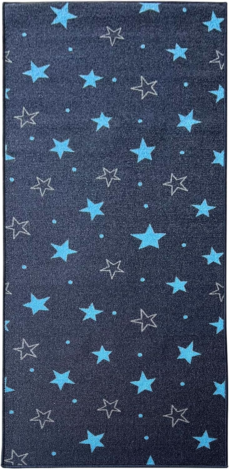 Floordirekt Carpet Runner with Pattern - Custom-Made Fine Loop Rug Runner for Kitchen, Hallway & Living Room - Ornamental Vintage Oriental Grid (80 x 100 cm, Navy Stars) — image 1