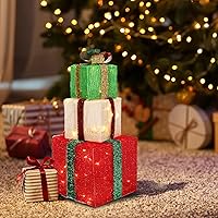 Vista 2 de VINGLI - Juego de 3 cajas de regalo iluminadas de Navidad, cajas de presente resistentes al clima, decoración para el hogar, 60 luces LED