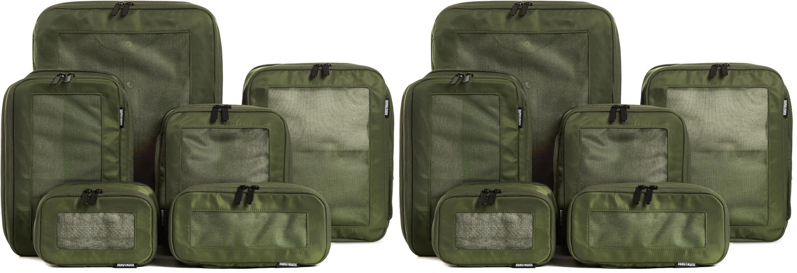 Aerotrunk Compression Packing Cubes for Travel - Luggage Organizer Bags - Double Zipper Packing Cubes for Suitcases (12-Pack, Olive)