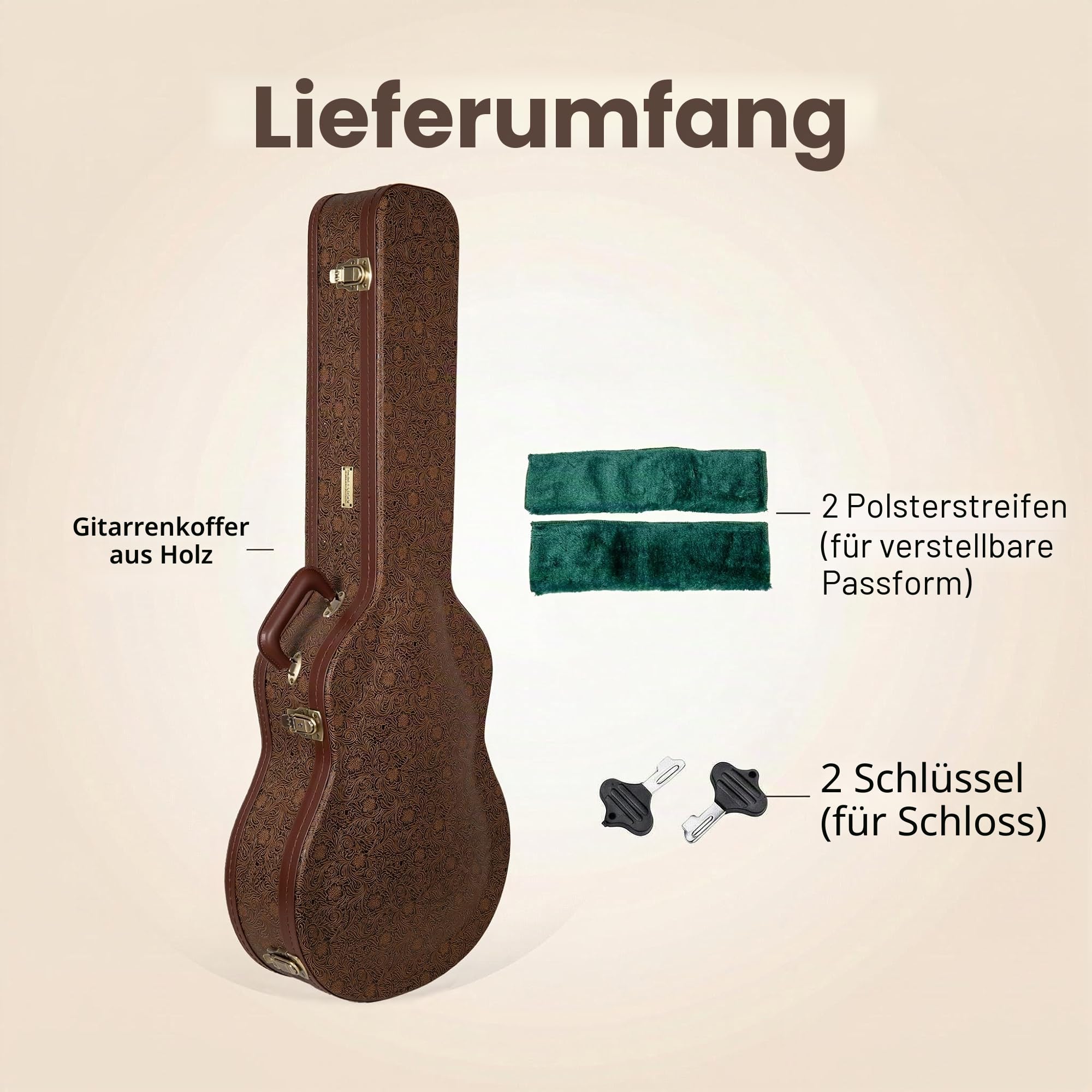 Crossrock Designer Series - Holzetui für OM/000-14 Fret Akustikgitarre - Sicherheitsschloss, Metallfüße, Stauraum- Blütenbraun(CRW530OMBQ)