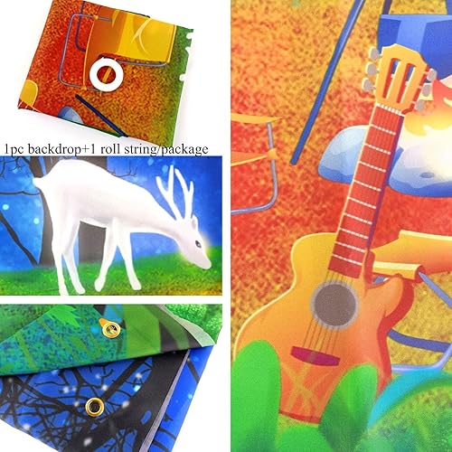 Miniatura 4 de Cartel de fondo de Happy Camper con 70.8 x 43.3 pulgadas, tela de poliéster grande, letrero de telón de fondo para campamento, suministros de