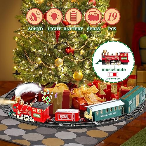 Miniatura 6 de Gloween Juego de tren  Juguete de tren eléctrico para niños y niñas, kit de ferrocarril con humo, sonido, luz, coches de carga y pistas, para niños
