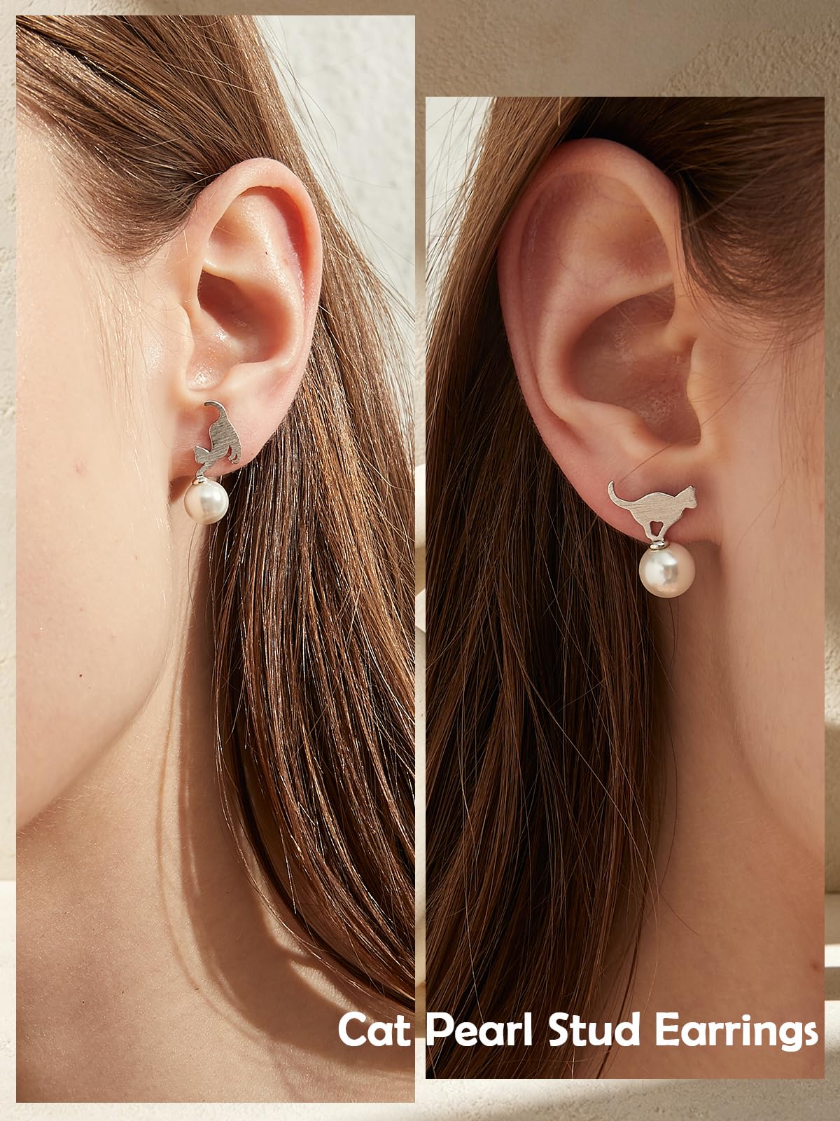 Orecchini in Argento 925 a Forma di Animale Carino gatto/cervo Orecchini Perle, gioielli Perle Bianche nero di Donna 8mm