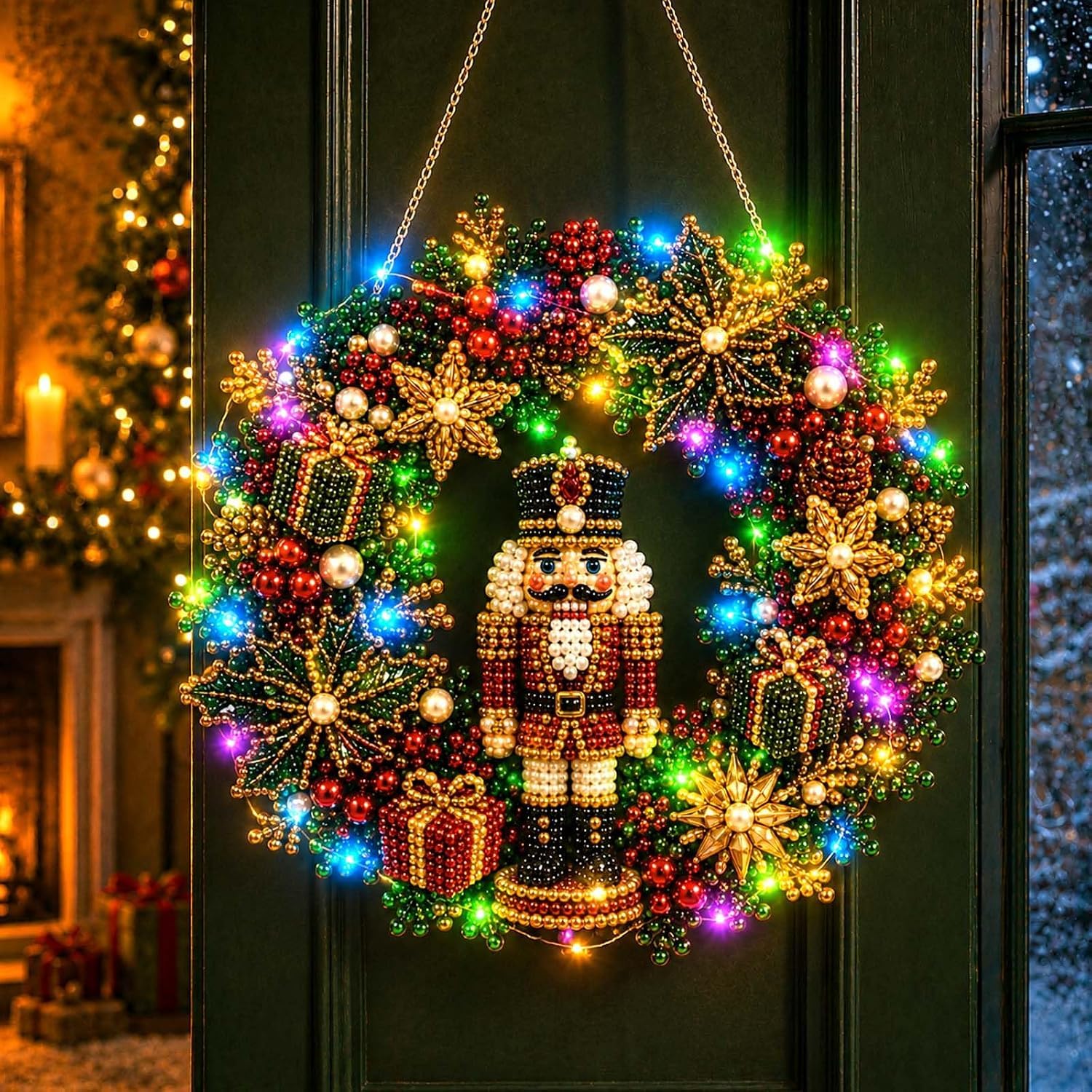 Christmas Diamond Painting Wreath Kit With LED String Lights (#F)