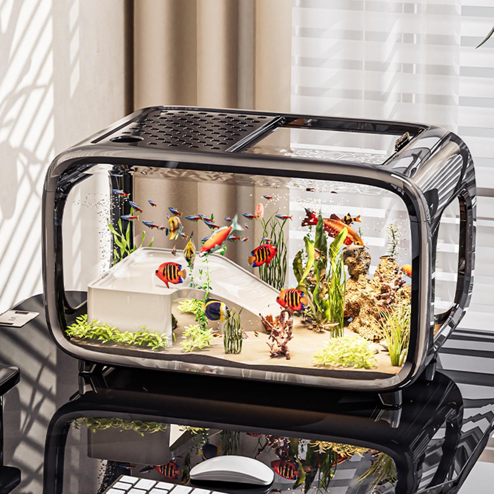 Acuario Cuenco Acrílico Transparente Como Hábitat | Pecera De Escritorio Para Peces Y Tortugas Pecera De Transparente, Pequeño Hábitat Para Betta, Caracoles, Gambas Y Tortugas