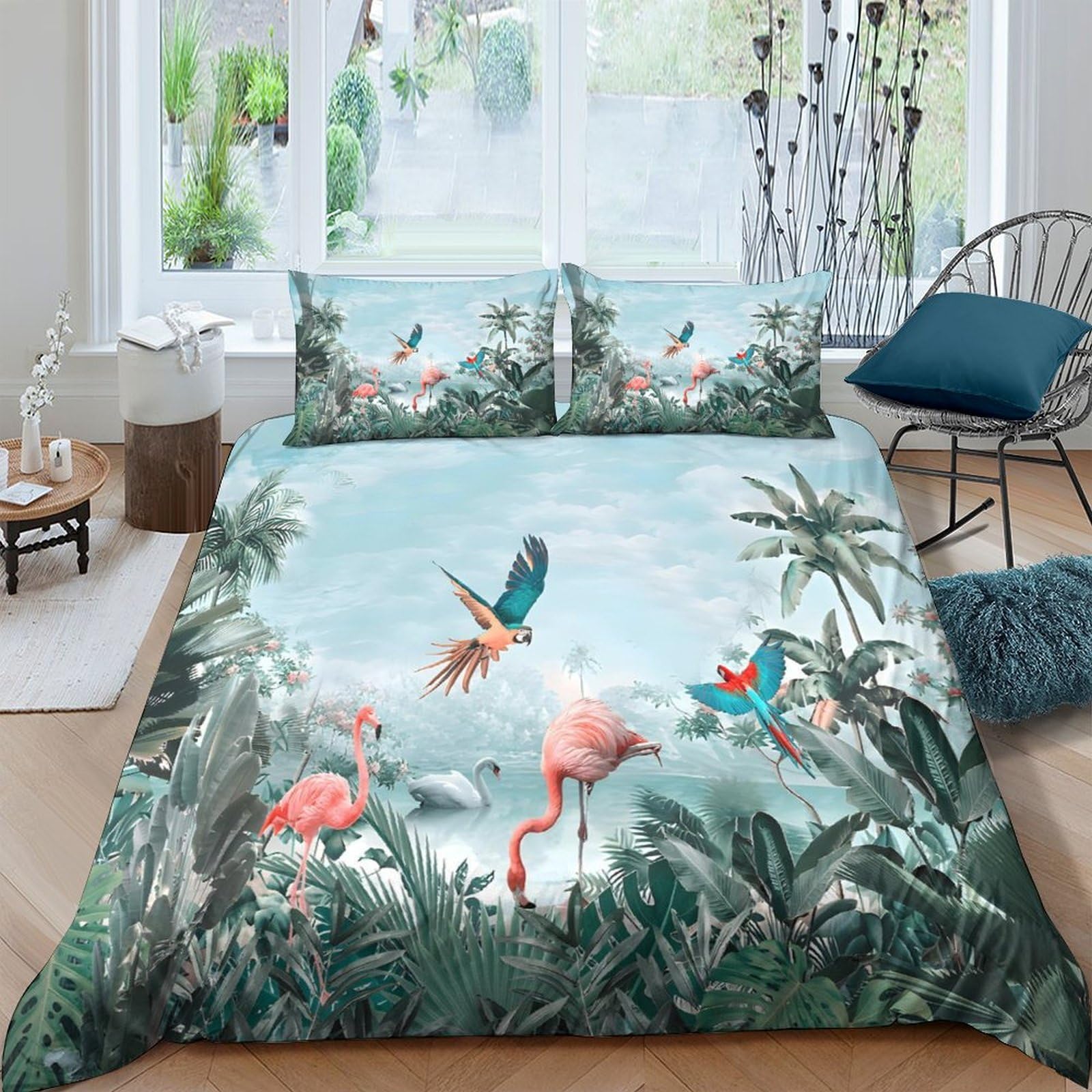 Ctjqhvkz Style-10 3D Printed Tropical Flamingo Fitted Sheet Microfiber Soft Breathable Jungle Bird Mattress Cover For Bedroom Dorm Room Decor Single（135X200cm）
