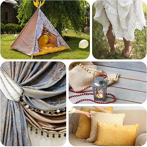 Miniatura 6 de uxcell 5 yardas con flecos de pompón, cinta de costura de bricolaje, accesorio para proyectos de bricolaje, para el hogar, cortina, ropa, almohada,