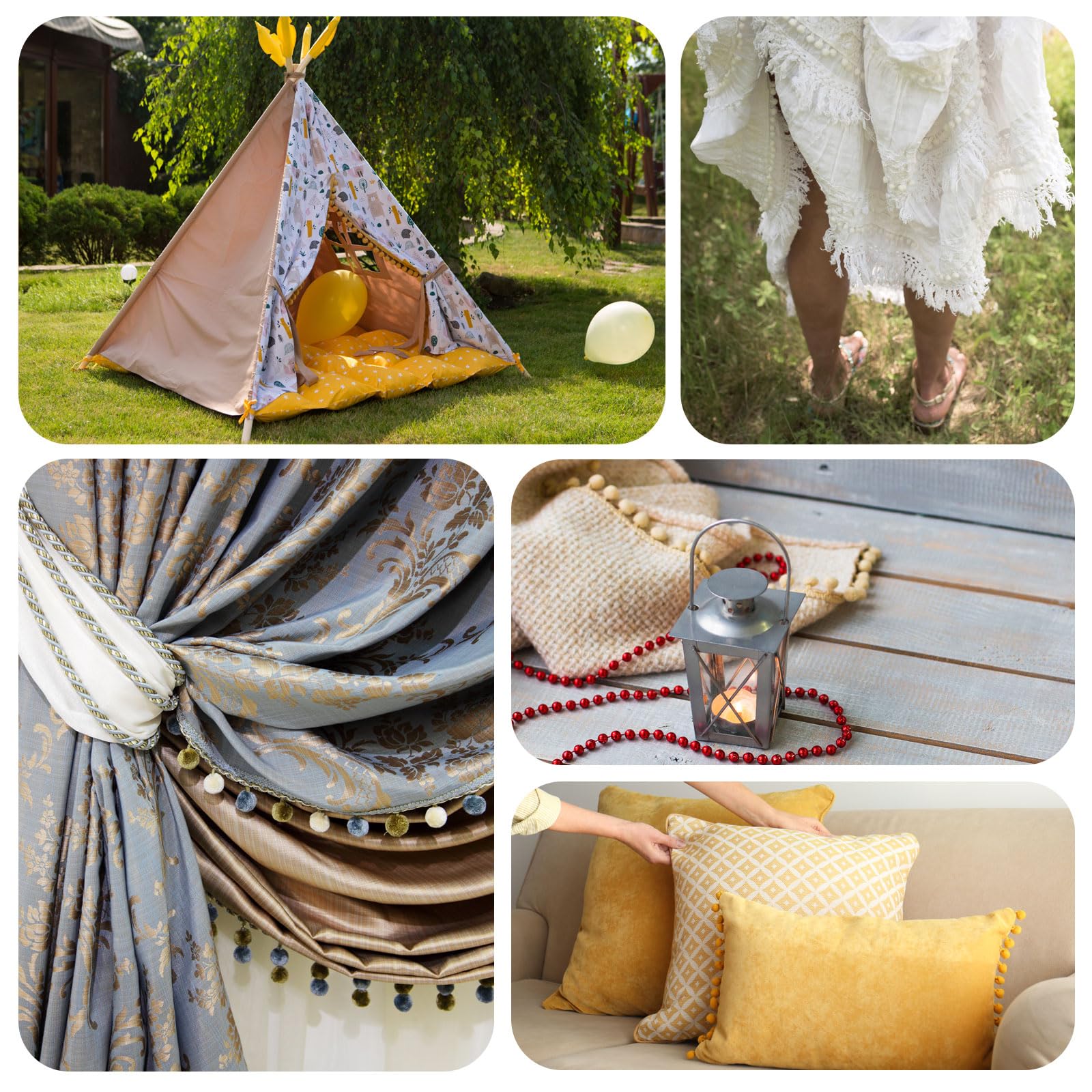 QUARKZMAN 8 Iarde Finiture Con Frange A Sfera Pom Pom, Accessorio Per