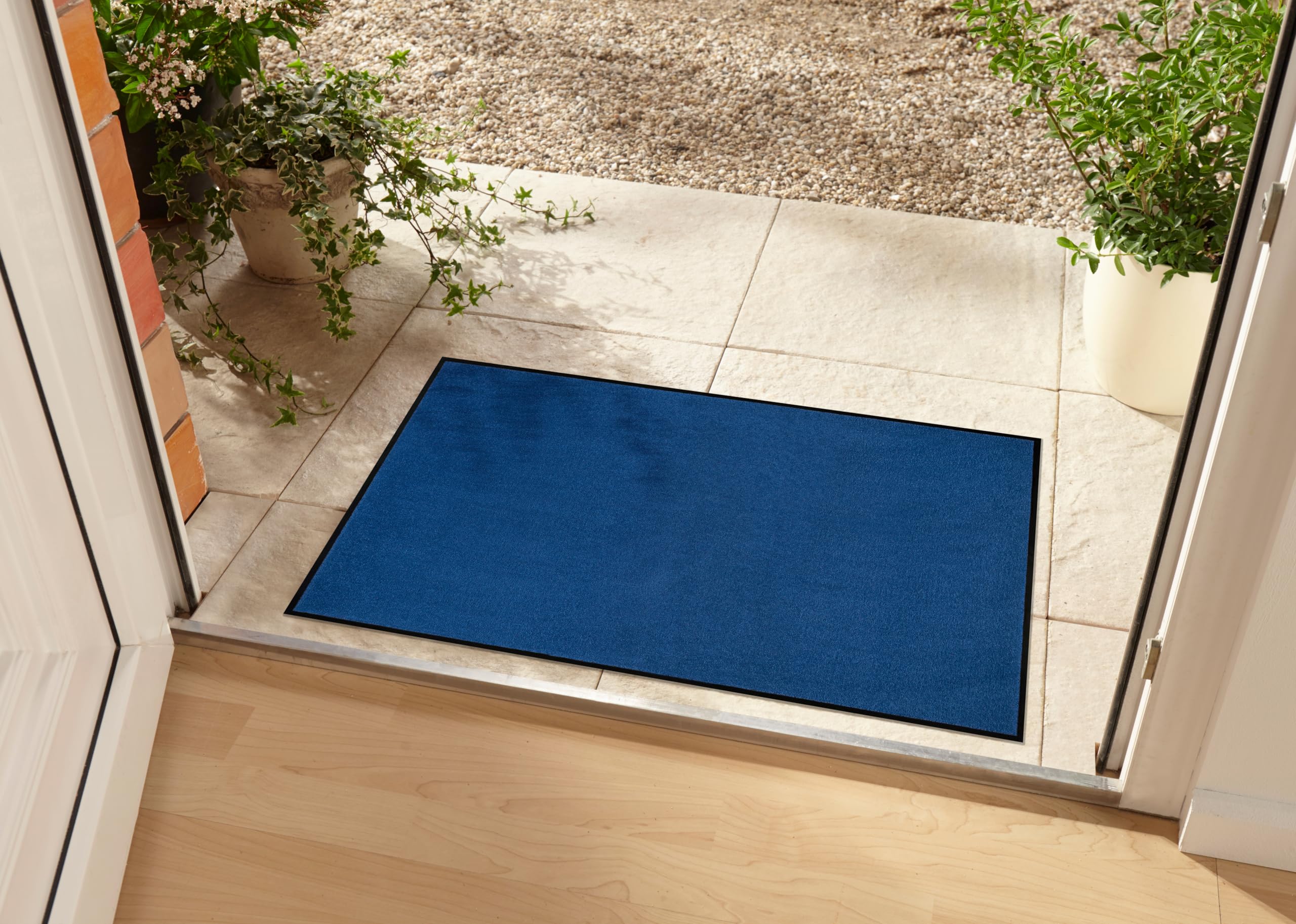 Paillasson extérieur antidérapant Teppich Boss bleu lavable 90x150