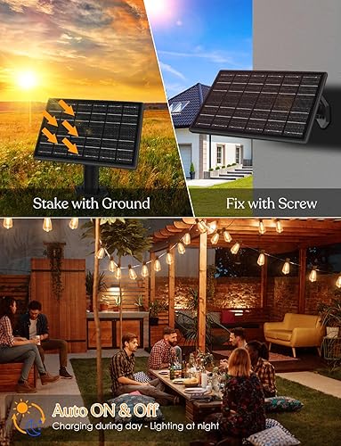 Miniatura 6 de Tira de luces solares para exteriores de 100 pies con control remoto, luces solares recargables por USB, panel solar más grande de 3.5 W,
