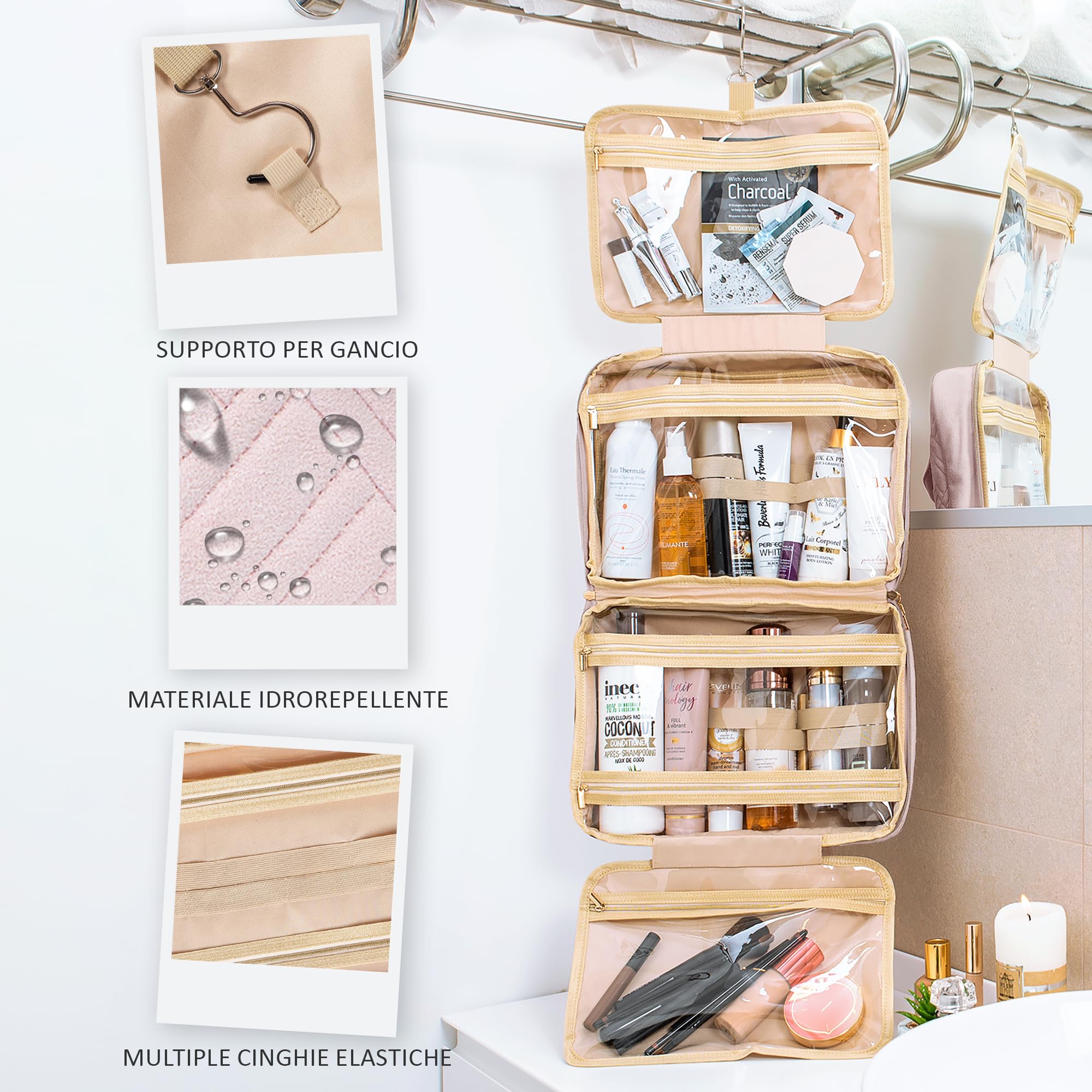 BOACAY Grande Beauty Case da Viaggio, Borsa da Toilette Appendibile per Donna e Ragazza, Trousse per Trucchi e Organizer per Cosmetici e Accessori
