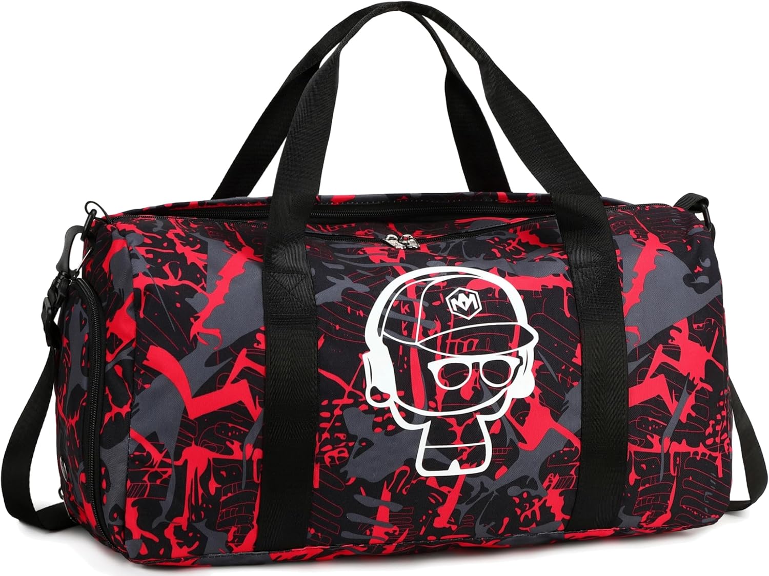 LEDAOU Kids Duffle Bag Boys Overnighter Travel Sport Gym Bag Weekender Carry On Shoulder Bag with Shoe Compartment & Wet Pocket, Graffiti Red