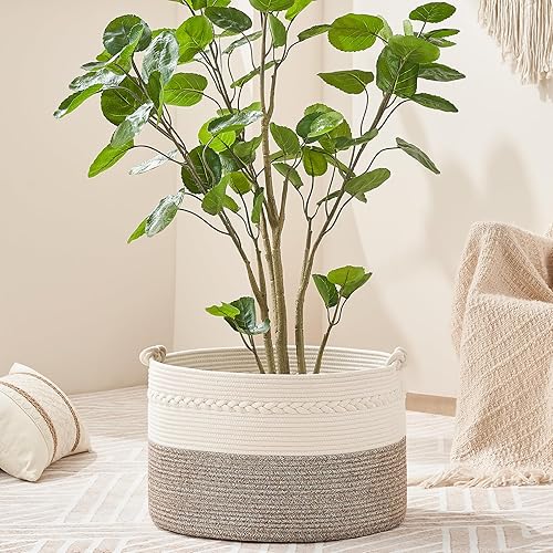 Miniatura 57 de KAKAMAY Cesta grande para manta (20 x 13 pulgadas), cestas tejidas para almacenamiento de ropa sucia de bebé, canasta de manta de cuerda de algodón