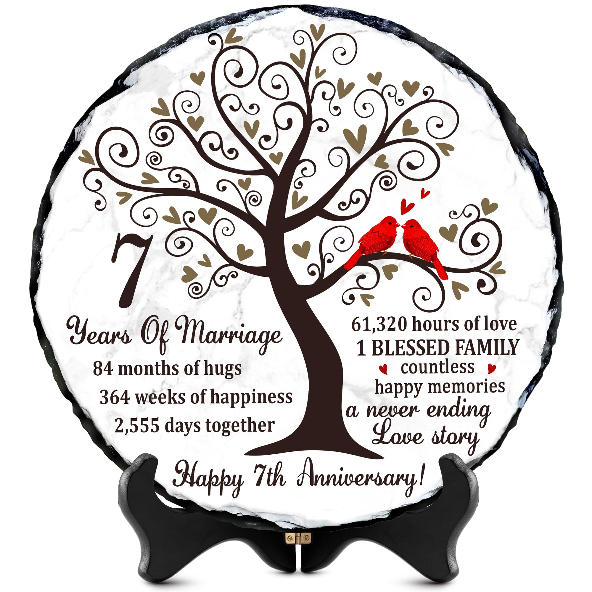 Plato de pizarra de aniversario de boda para celebrar los 7 años de matrimonio