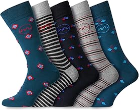 Men’s Socks 5 Pack | UK Size 6-11 | Cotton-Rich Soft Top Socks for Men | Formal & Casual Dress Socks | Honeycomb Comfort Cuff | Plain & Patterned Designs