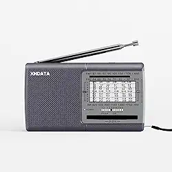 Rádio Portátil XHDATA D219 AM, FM, ondas curtas, alimentado por pilhas, compacto. com ótima recepção e som de qualidade, entrada para fone de ouvido, ideal para idosos, casa e crianças (cinza)