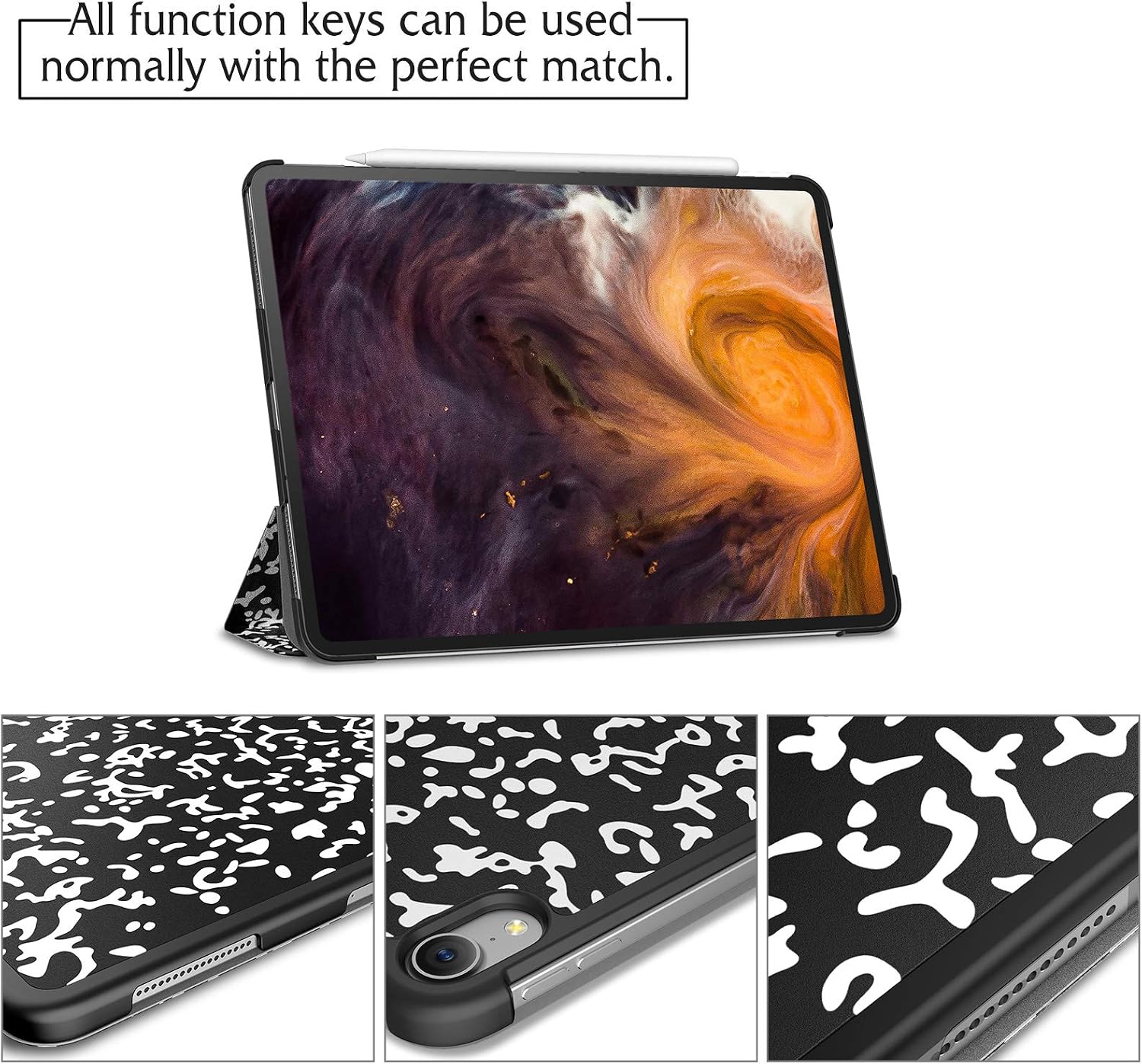 Infiland iPad Pro 12.9 2018 Case, Tri-Fold Case Cover Compatible with iPad Pro 12.9 Inch 3rd Gen 2018 Release (Support 2nd Gen Apple Pencil Charging, Auto Wake/Sleep) (Composition book)