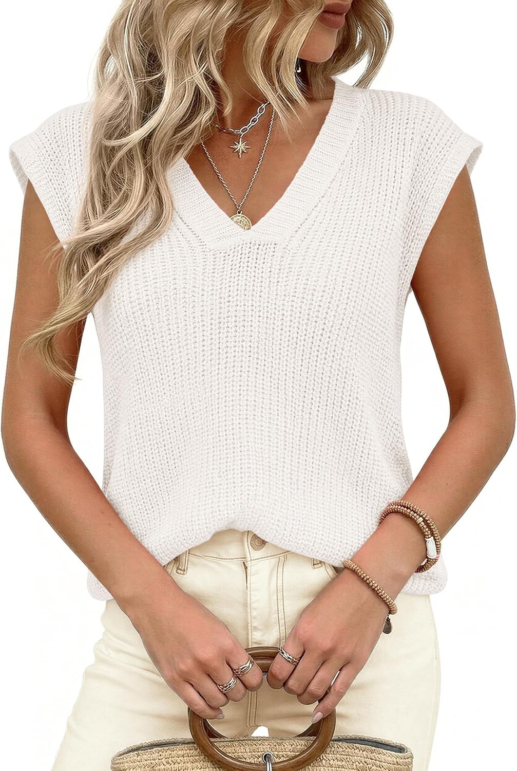 PRETTYGARDEN Women's 2026 Lightweight Sweaters Vest Spring Trendy Cap Sleeve V Neck Knit Tank Tops Summer Going Out Outfits - Image 3