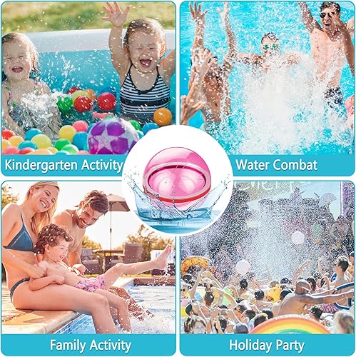 Miniatura 5 de Qidordour Globos de agua reutilizables, 6 piezas Bola de bombas de agua de silicona de 2.5 pulgadas, bolas de salpicaduras de agua recargables con