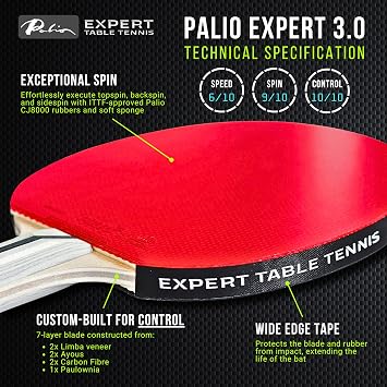 Palio Expert 3.0 Table Tennis Bat & Case | ITTF Approved High-Performance Ping Pong Racket for Beginners | Maximum Spin & Control