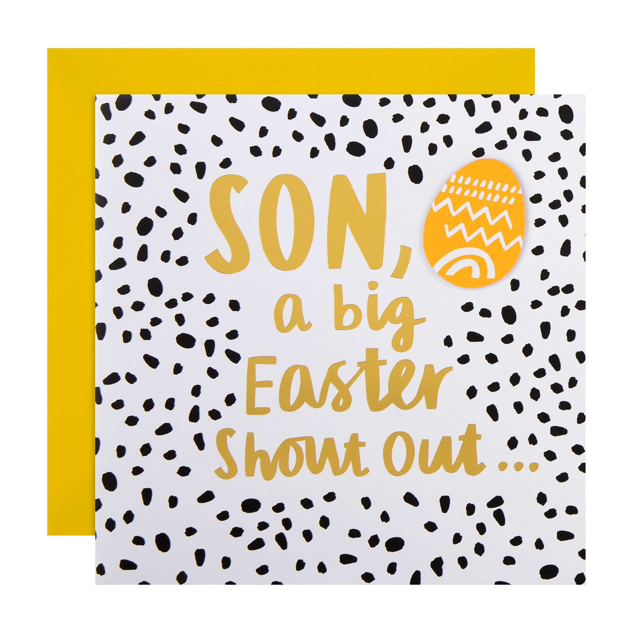 Hallmark Easter Card for Son, Easter Card, Yellow Easter Egg Design, White, Black, Yellow