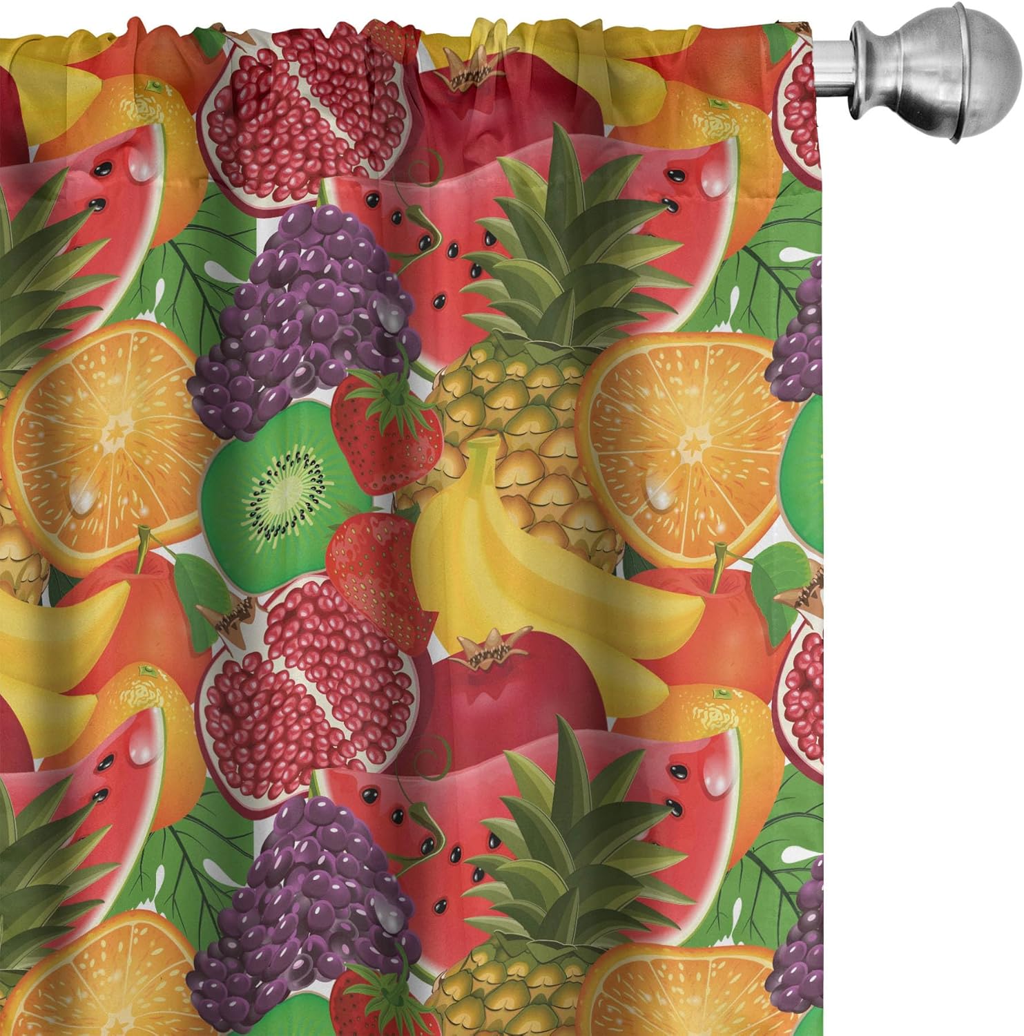 Ambesonne Colorful Curtains, Exotic Tropical Fresh Ripe Juicy Fruits Pineapple Berries Watermelon Grape Orange, Window Treatments 2 Panel Set for Living Room Bedroom, Pair of - 28" x 95", Scarlet