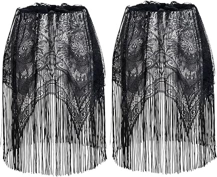 2PCS Gothic Lamp Shade 59x21 Inch Black Lace Skull Head Halloween Lamp Shade Cover with Tassel for Halloween Themed Party Decoration Cover