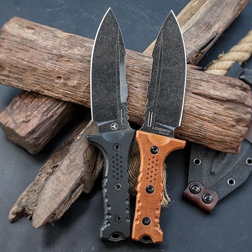 Miniatura 5 de LENGREN Rhino - Hoja fija de acero Sleipner de 11 pulgadas cuchillo táctico de campamento al aire libre mango de lino con funda Kydex amarillo y