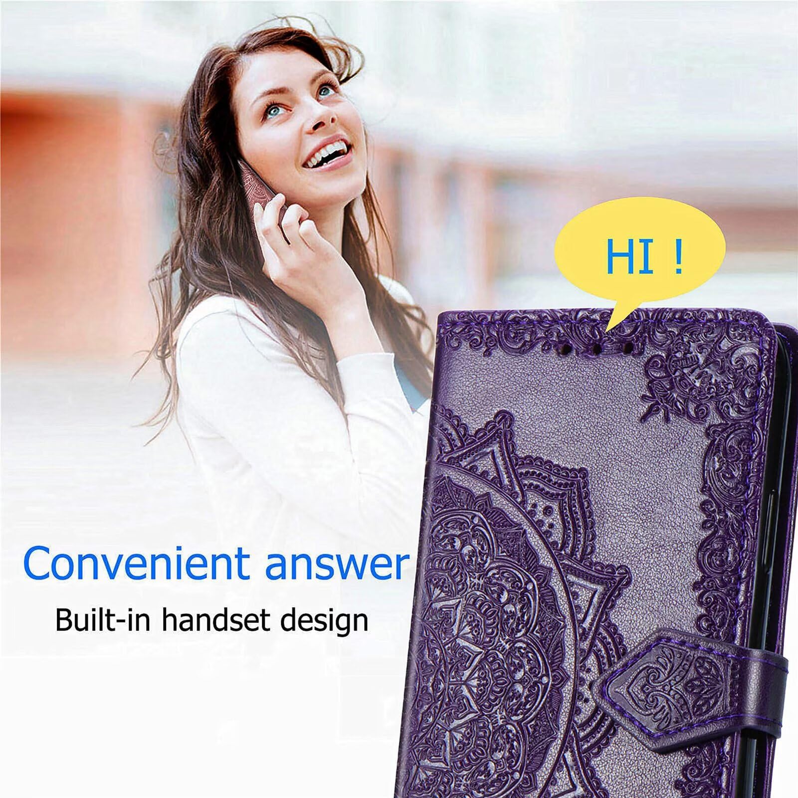 HONLEN Etui na telefon Realme 14 5G / Realme 14T 5G, (16,94 cm) klasyczne portfelowe etui z magnesem, okładka z 3 przegródkami, wzór mandala, kolor zielony