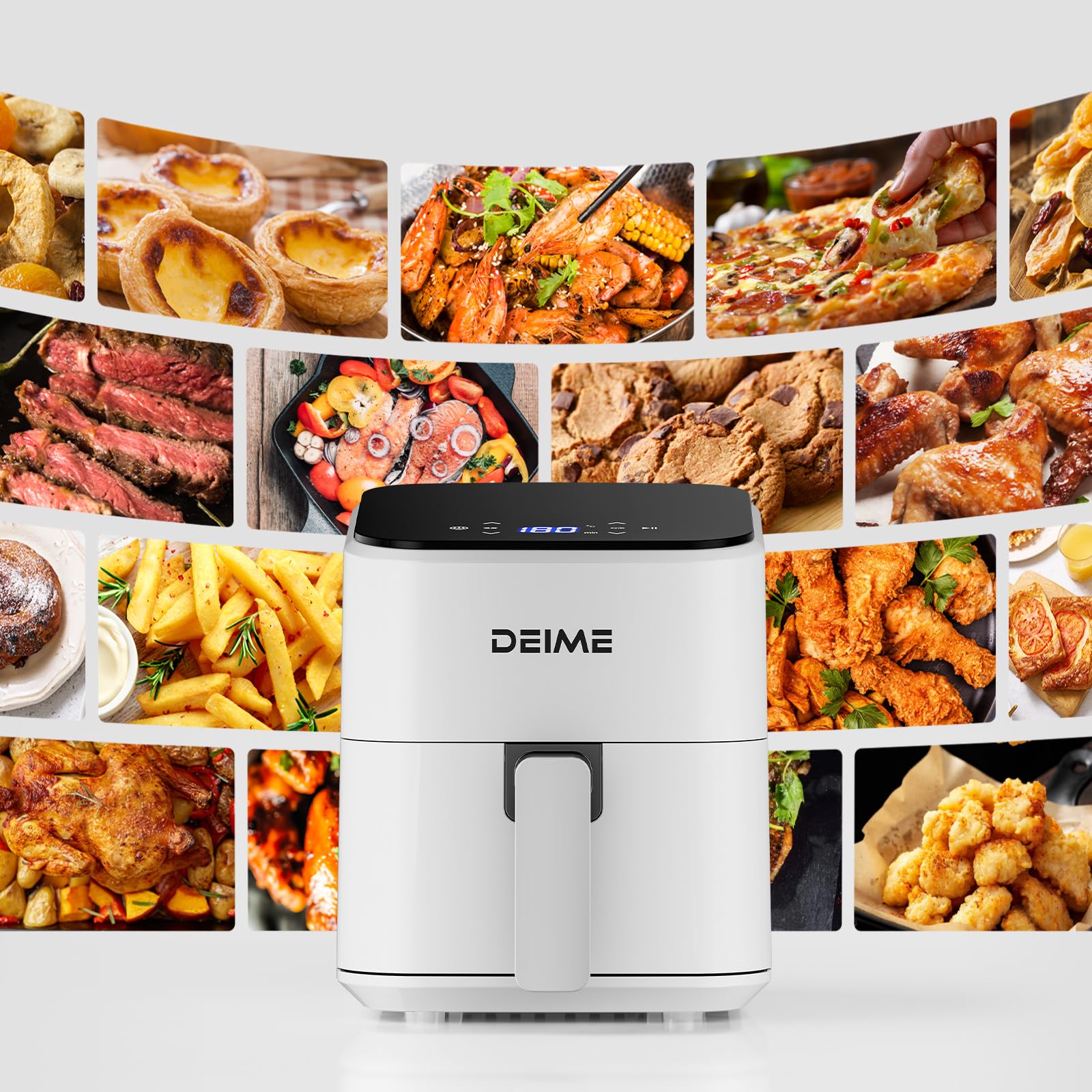 DEIME Air Fryer 2.5 L, Small Airfryer Digital Space Saving Compact, Bake, Reheat, Roasts for Quick Easy Meals, Mini Compact & Quiet, Nonstick & Dishwasher Safe Basket(White)