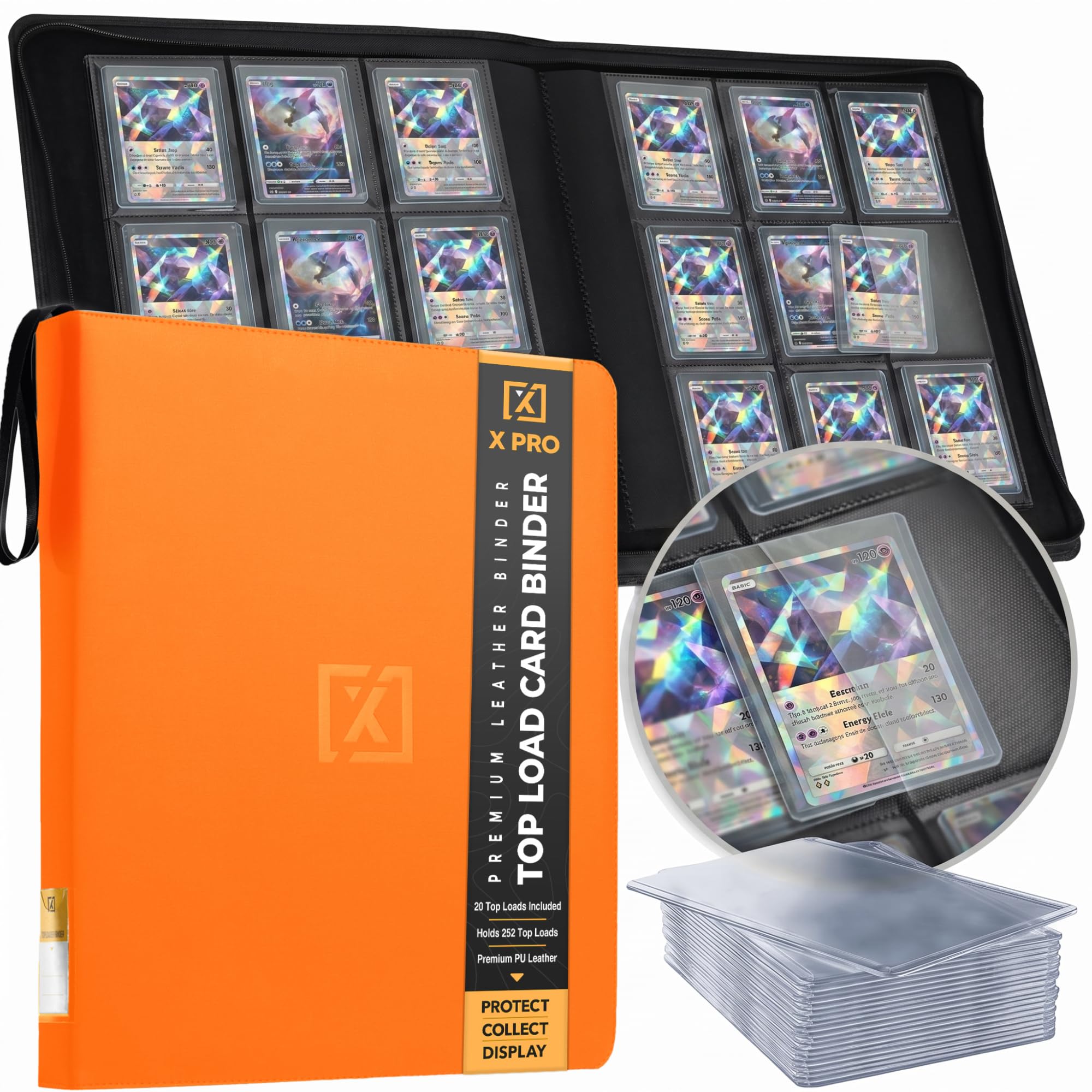 X PRO Toploader Binder | Holds 252 Toploaders | 20 Toploaders INCLUDED | 9-Pocket Top Loader Binder | Ringless Double-Sided Pockets | Top loader Binders for TCG, Sports | Premium Top Loader Storage
