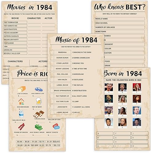 Juegos de fiesta de cumpleaños número 40, paquete de juegos nacidos en 1983, juego de 5 actividades para 10 invitados, suministros de fiesta de disponible en Yaxa Venezuela