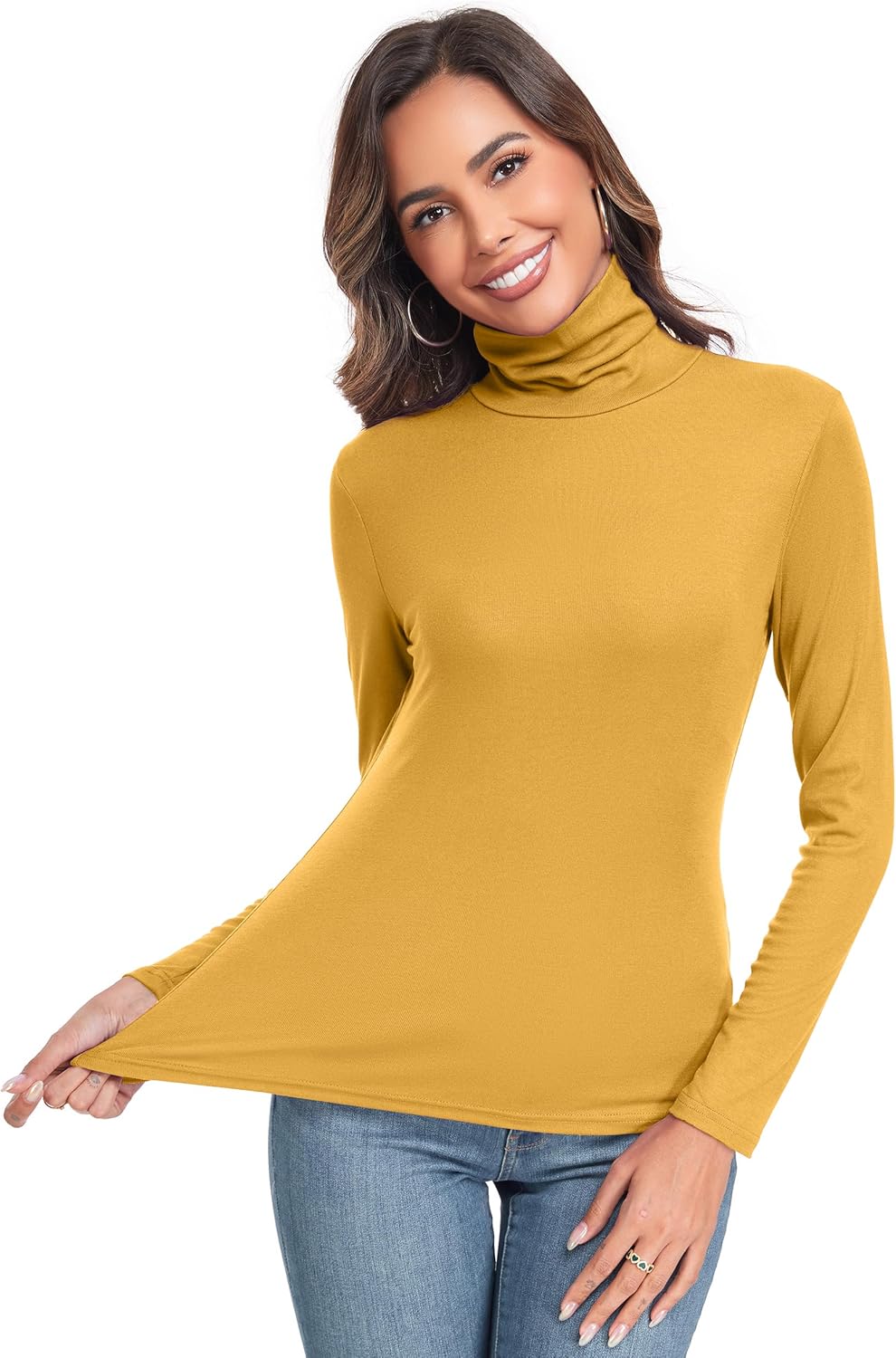 Women's Long Sleeve Casual Lightweight Turtleneck Top Slim Fit Thermal Active Layer Shirts - Image 4