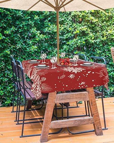 Miniatura 5 de Mantel de Navidad para exteriores con agujero para paraguas, mantel impermeable con cremallera para mesas rectangulares, copos de nieve, árboles