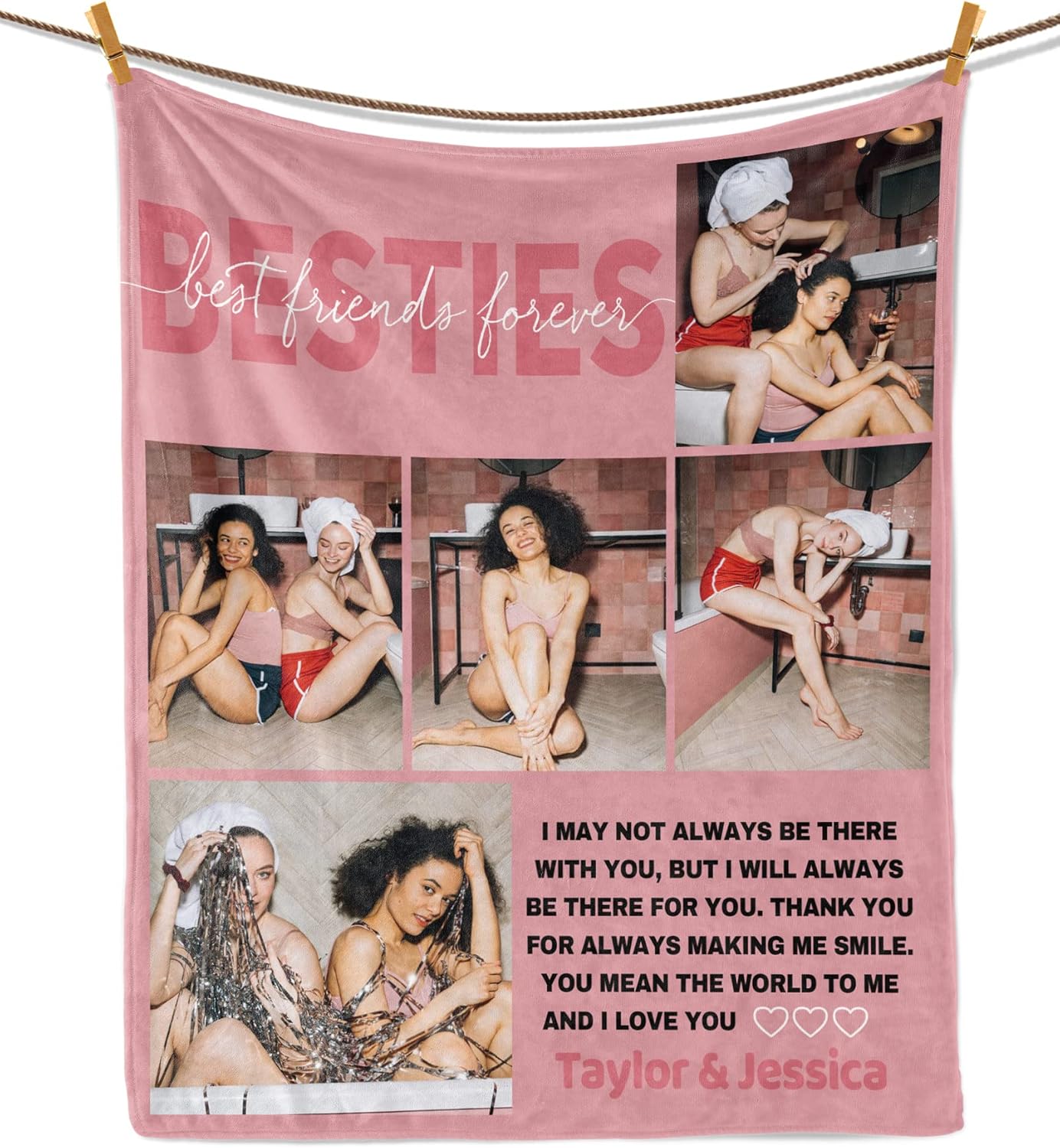 Personalized Best Friend Blanket with Photos, Best Friend Birthday Gifts for Women, Long Distance Friendship Gifts for Besties, Female, Soul Sister, Teen Girls, BFF, Funny Present for Sister