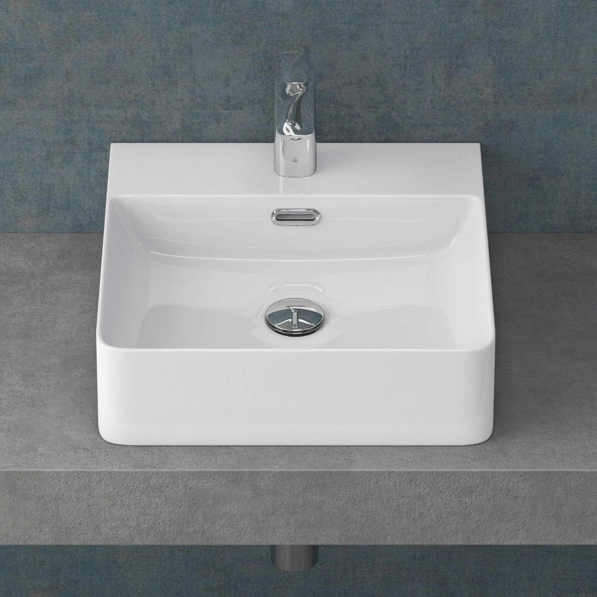 Mai & Mai Bathroom Sink Basin Countertop Wash Basin | Ceramic White Square Wall Mounted | WDH: 42x42×12cm | Modern Design Bathroom Vessel Sink | Nano-Coating Meissen201