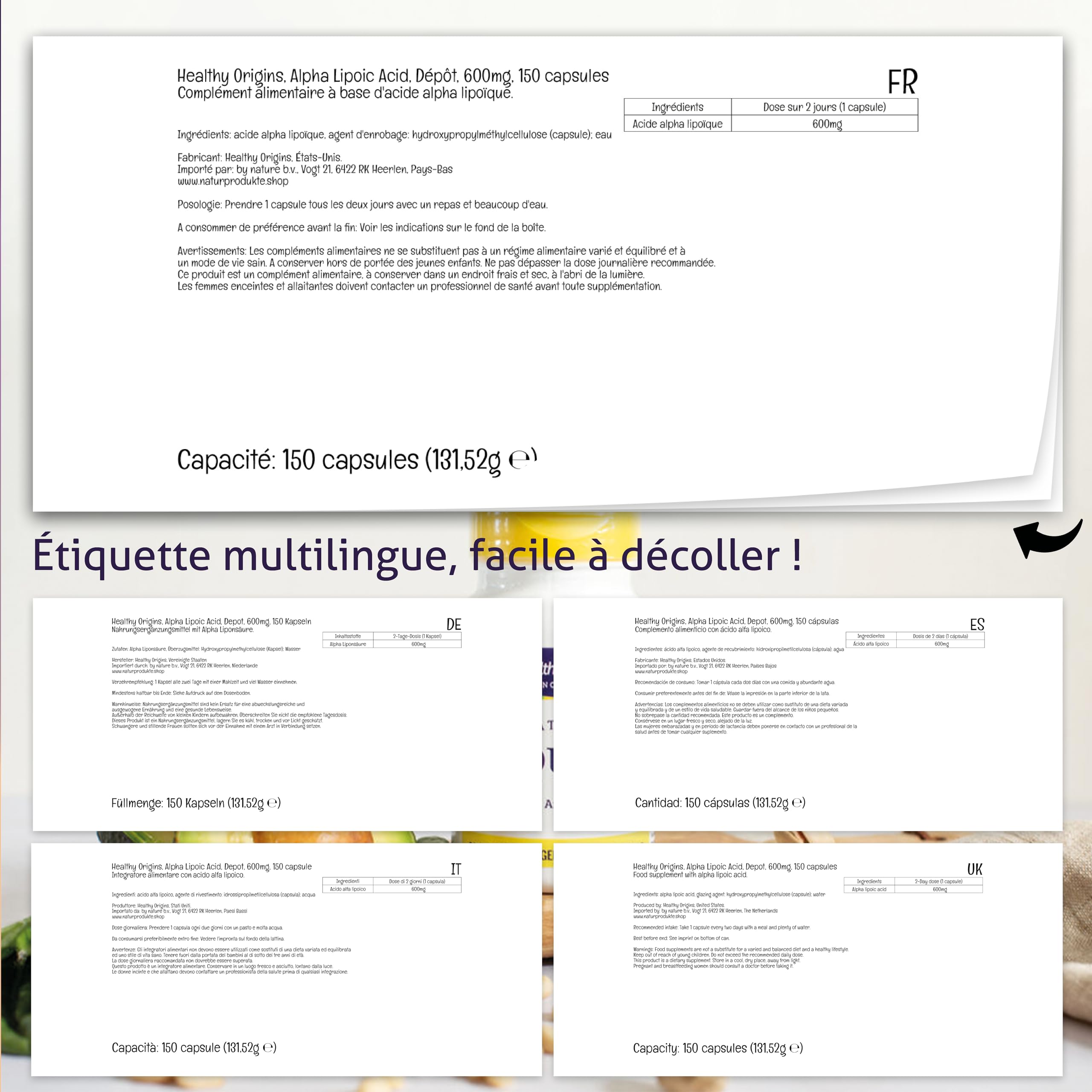 Healthy Origins, Acide Alpha Lipoïque, 600 mg, Depot Dose de 2 Jours, 150 Capsules, Haute Dose, Sans Gluten, Sans Soja, non-OGM