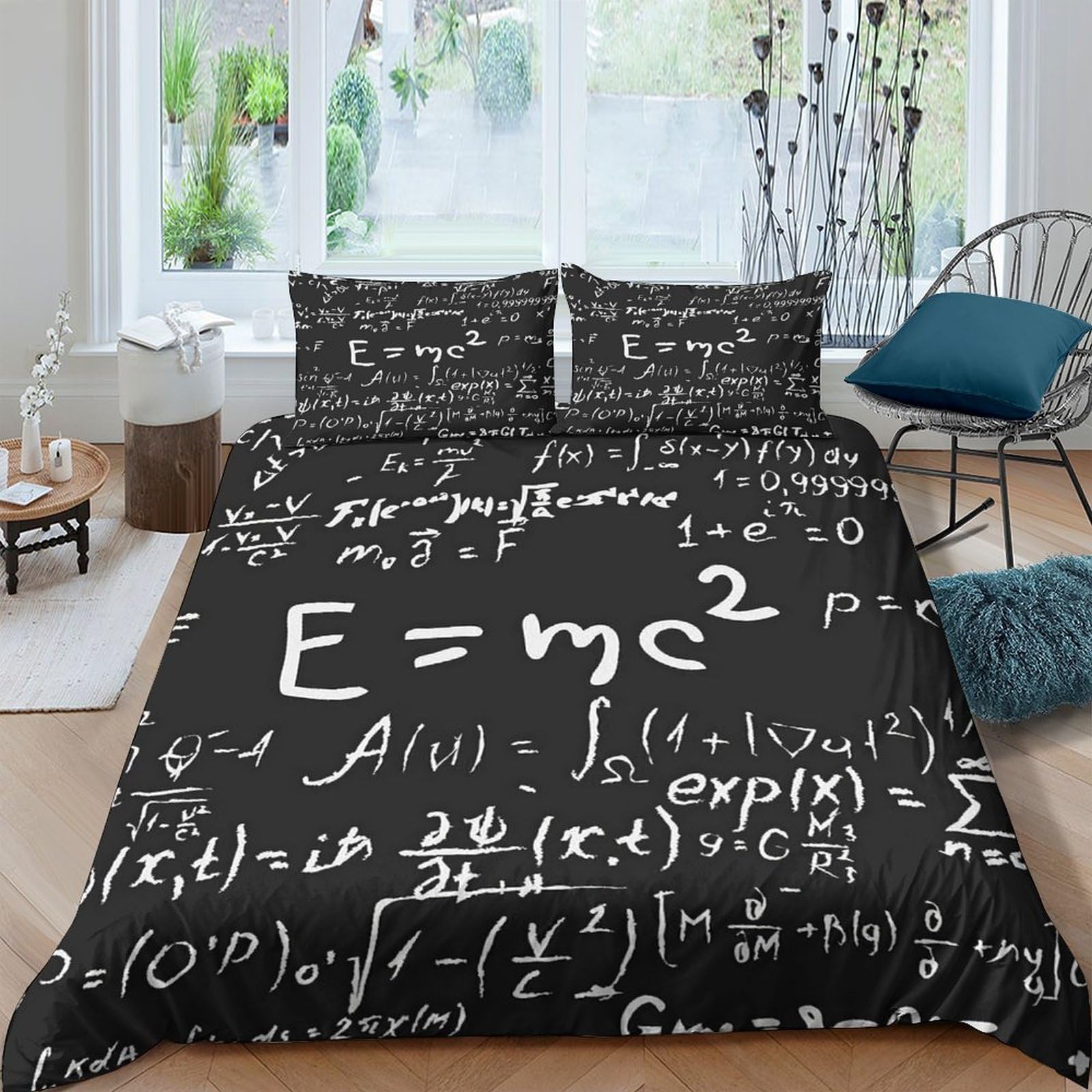 GPLZQXKJNH 3D Printed Black Math Formula Duvet Cover Microfiber Soft Breathable Science Equation Bedding Set with 2 Pillowcases for Bedroom Decor, Single（135x200cm）