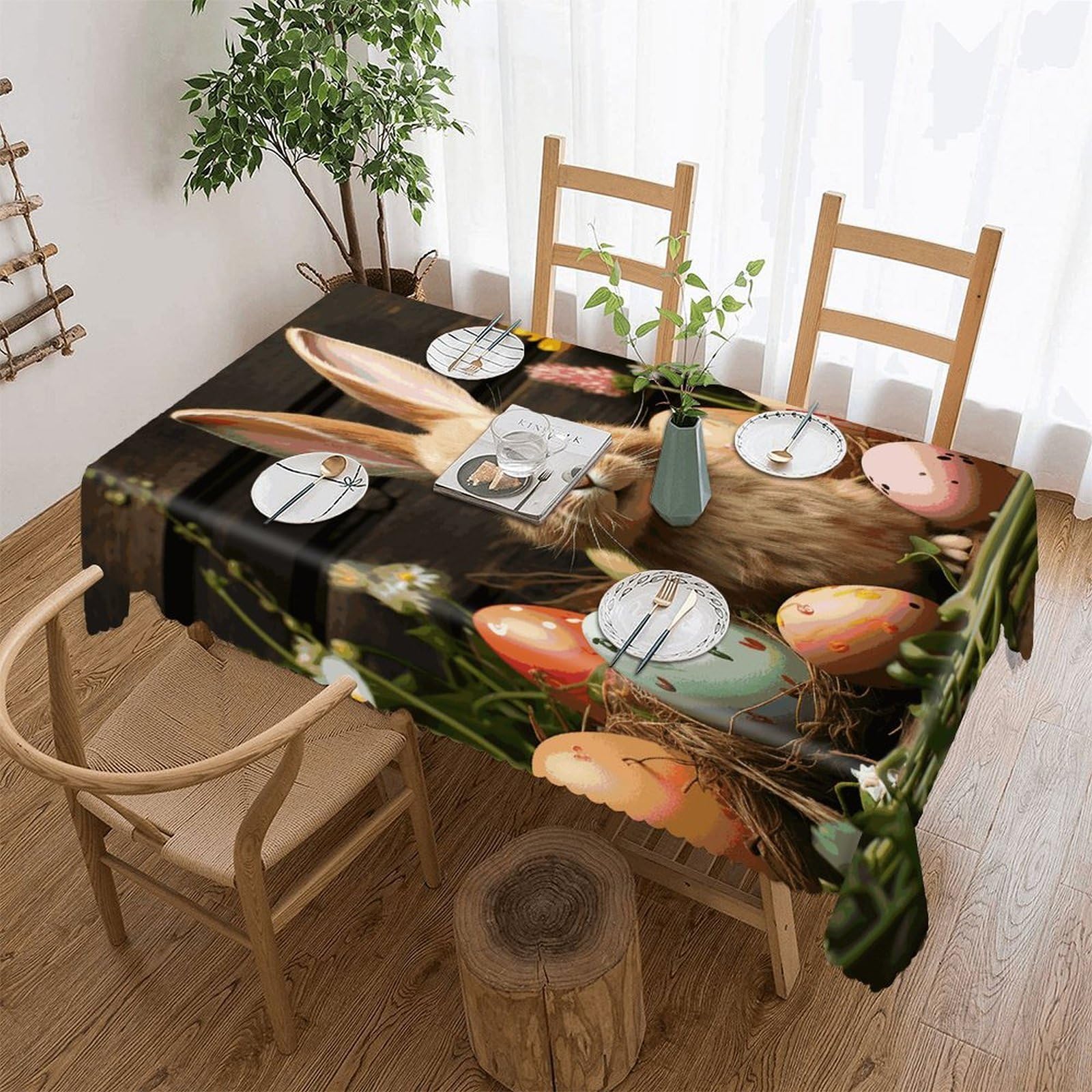 FekiLoot Easter Egg Bunny Tablecloths for Rectangle Tables Wipeable Spillproof Polyester Table Cloth Wrinkle Free Farmhouse Dining Tables Cover Elegant Vintage Decor Tablecover
