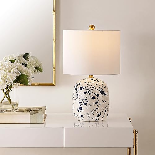 SAFAVIEH Lighting Collection Wallace Modern Contemporary Ivory / Blue Ceramic 19-inch Bedroom Living Room Home Office Desk Nightstand Table Lamp (LED Bulb Included)