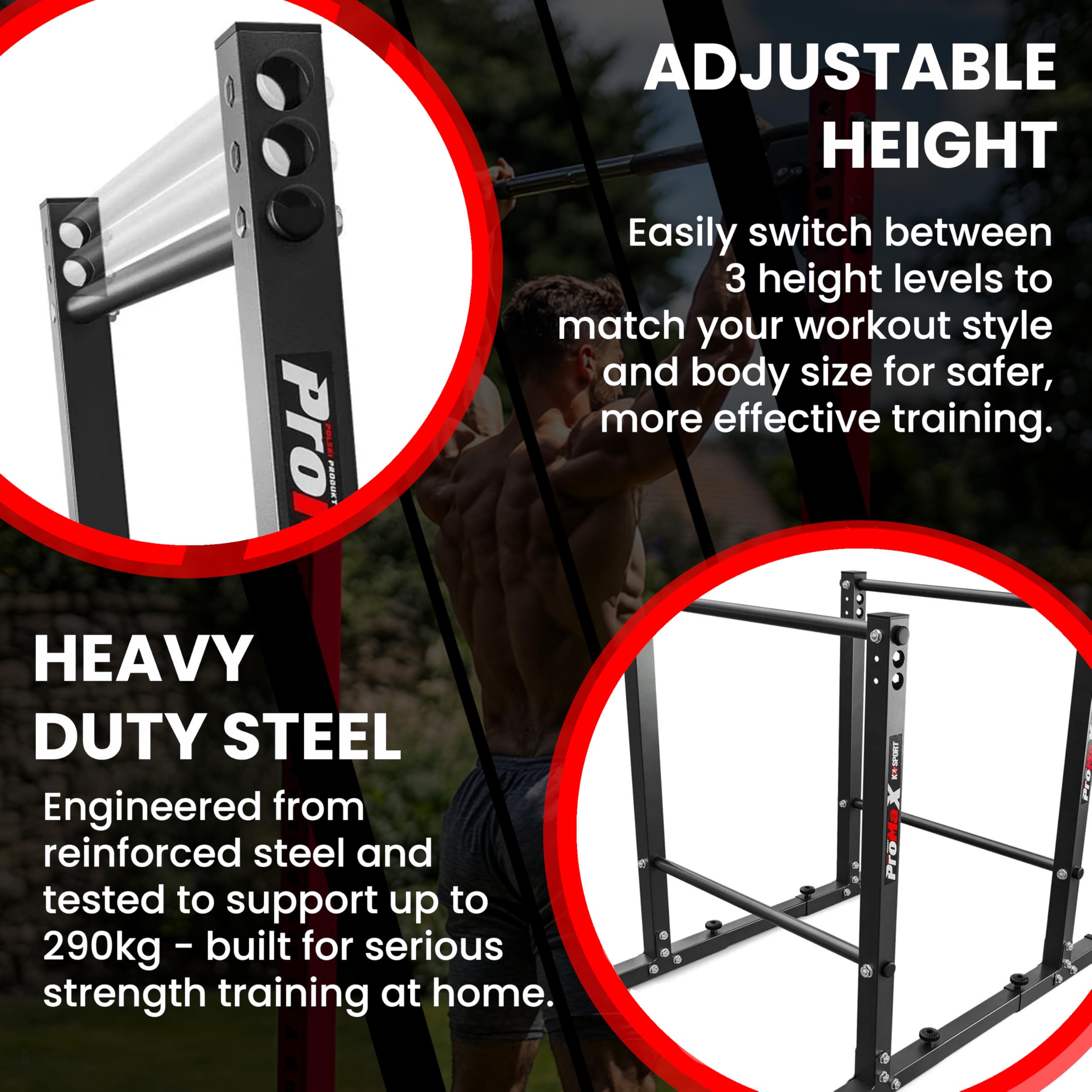 K-Sport - Stazione per affondi, con barre parallele, per piegamenti in verticale, attrezzo stabile e regolabile, per esercizi e fitness, per la palestra in casa