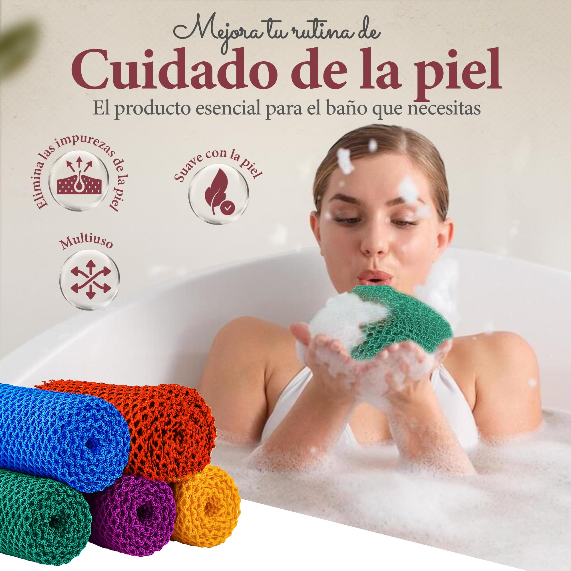Esponja Africana Auténtica Ghana Exfoliante Corporal Ducha Baño con Cordón Red Malla Larga para Cuerpo y Espalda Piel Suave Azul