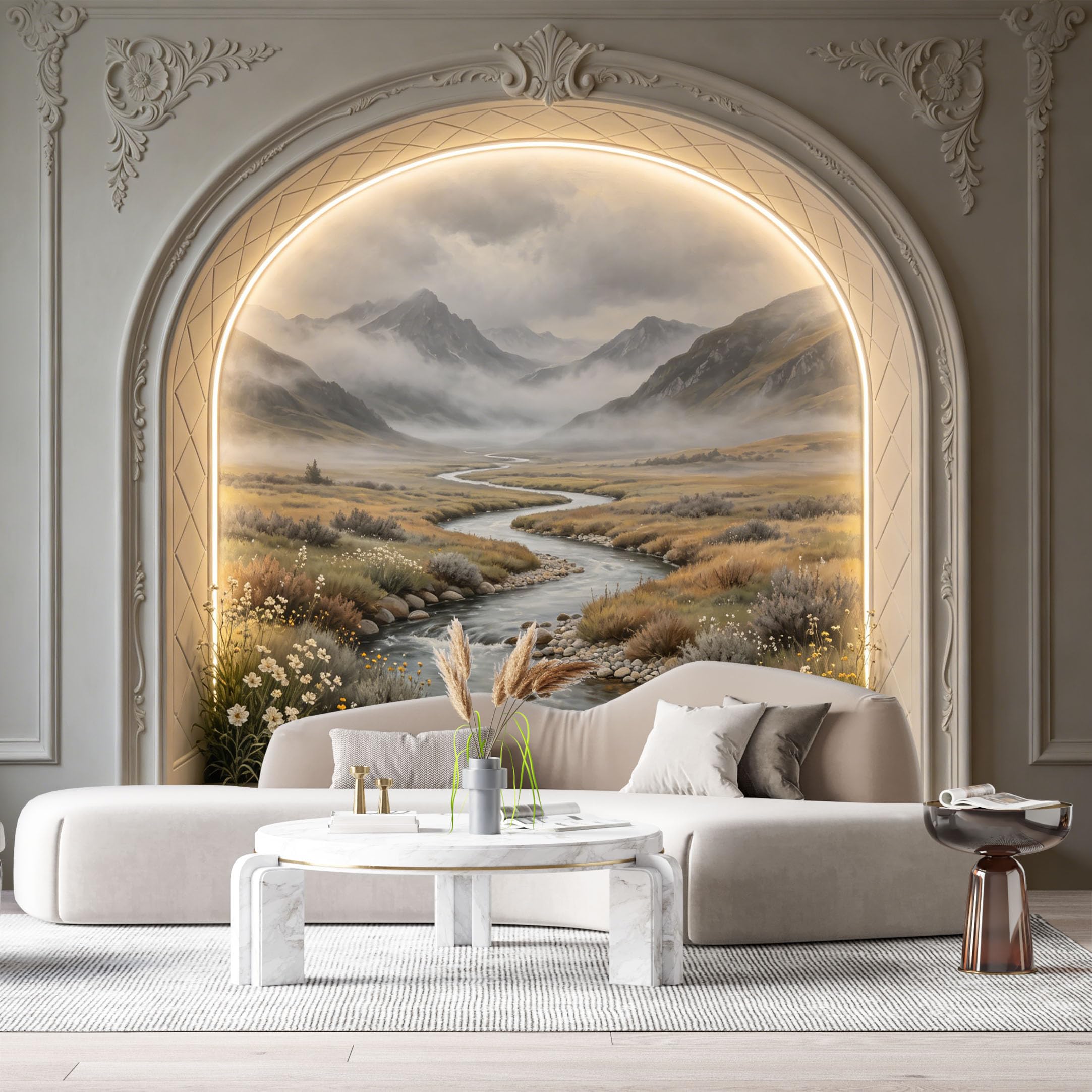 Custom Size Wall Murals Mountain River Valley Landscape 3D Trompe L'Oeil SelfAdhesiveWall Fabric Removable Wallpaper Wall Decor for Living Room Bedroom Bathroom