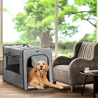 Prepravná klietka pre psov Petsfit pre veľké psy, 3 cm hrubý plyšový matrac, na vnútorné aj vonkajšie použitie, svetlosivá, 79x53,5x66 cm 7