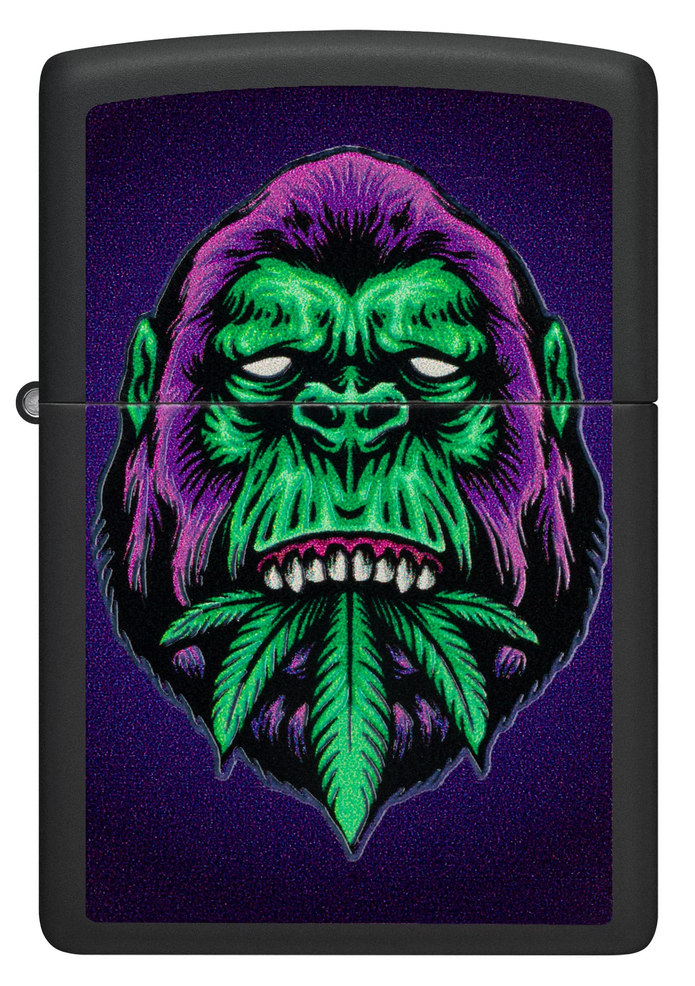 Zippo Encendedor a Prueba de Viento Recargable - Cannabis Gorilla Acabado Negro Mate Efecto Luz Negra