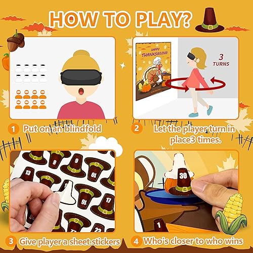 Miniatura 3 de Juegos de Acción de Gracias para niños familiares, Pin The Tail on the Turkey Stickers Juegos para niños, actividades de decoración de fiesta de
