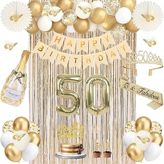 Juesly 50th Birthday Decorations for Women Champagne Gold 51pcs